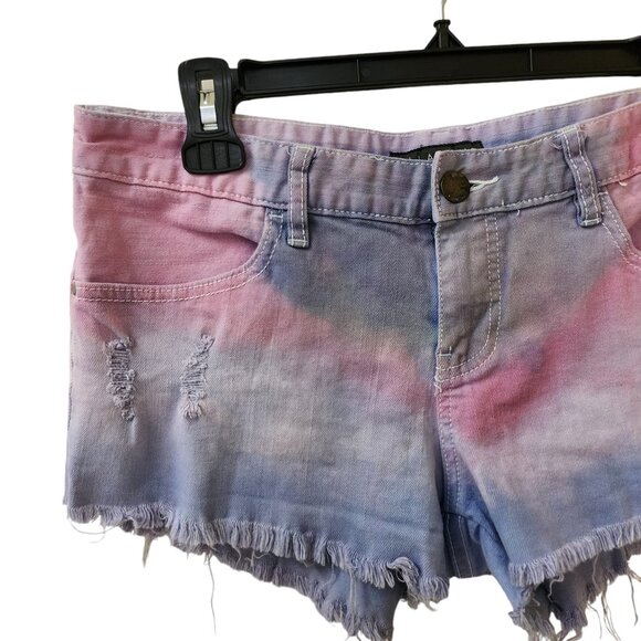 Billabong Purple Ombre Distressed Frayed Jean Shorts Size 8 Low Rise y2k Beach - Picture 2 of 7